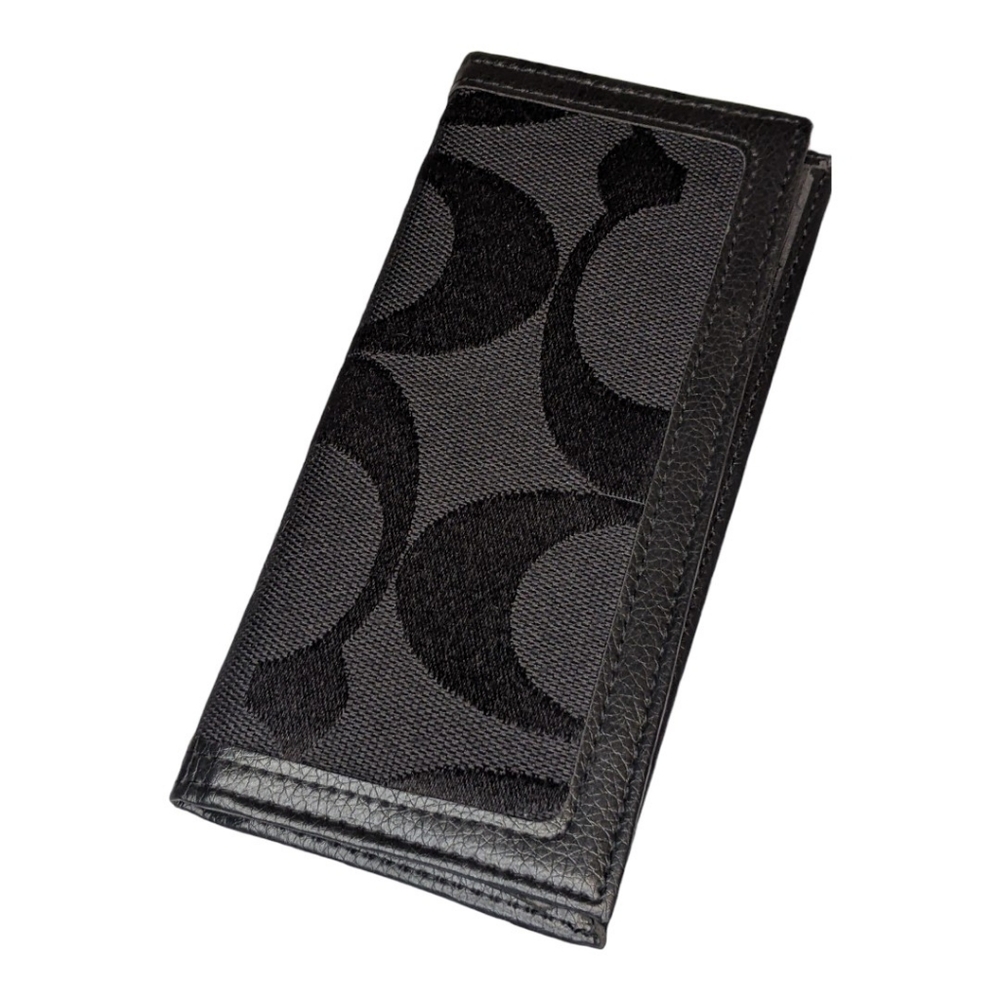 COACH Wallet Purse Insert For Money Cash Bag Black Leather Canvas 6.5 x 3 inches